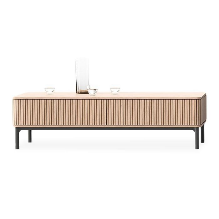 Saunaco salontafel Ron met verticale latten en slank metalen onderstel