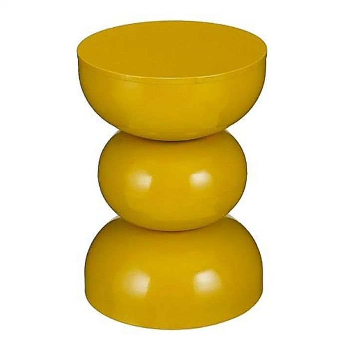 Gele bijzettafel Luna van Trendhopper, opgebouwd uit drie ronde bollen met een glanzende afwerking en speels design.