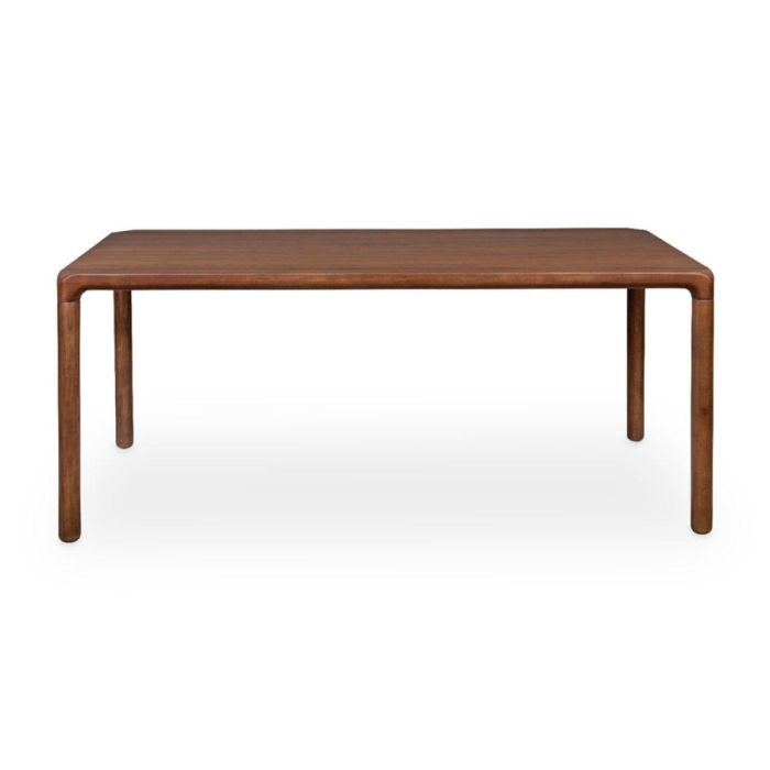 Eetkamertafel Storm van essenhout met afgeronde hoeken en v-groef detail in het tafelblad.