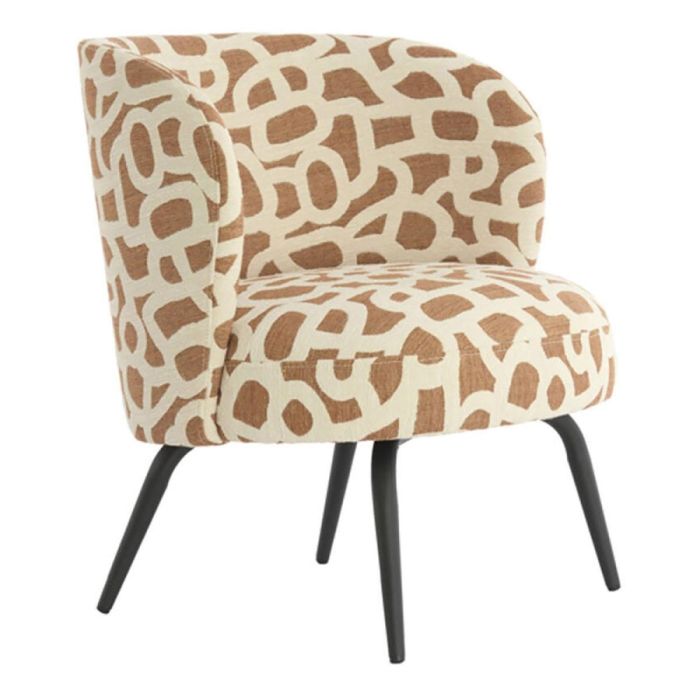 Fauteuil Dieyda van Light & Living met grafisch patroon in terra en cream, ronde rugleuning en zwarte poten.