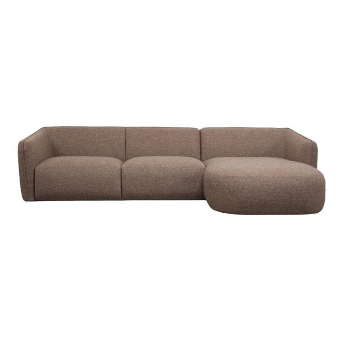 Trendhopper bank Ardore met ronde vormen en brede zit in beige stof, gezien van voren.