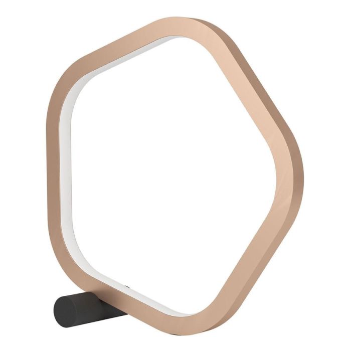 Eglo Estrella tafellamp LED met vijfhoekig verlichtingsframe in bronze kleur op zwarte cilindervormige voet, uitgeschakeld.