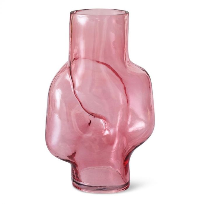 Roze glazen vaas van HKLIVING met organische vorm en hoge hals, losstaand gefotografeerd tegen een witte achtergrond.