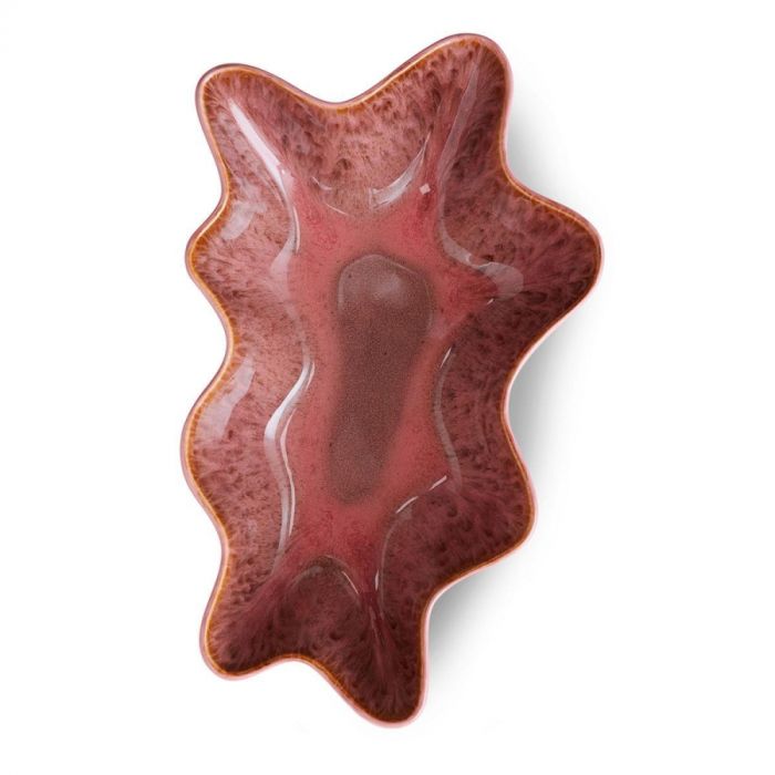 Close-up van de HKLIVING Serveerschaal Shell Coral in roze en koraaltinten, met organische golvende vorm.