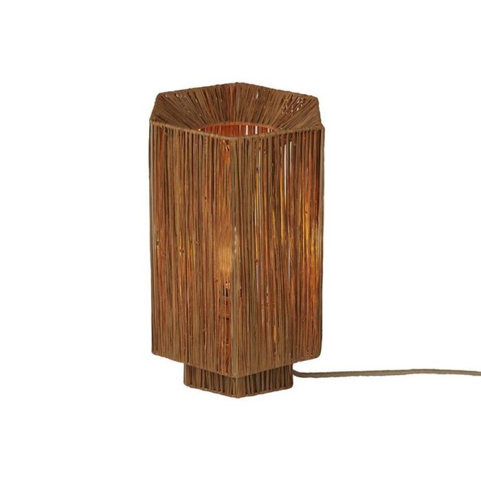 Good&Mojo Panama tafellamp van bruine raffia met warm sfeervol licht