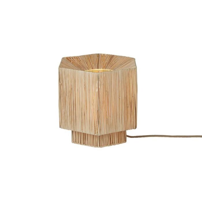 Tafellamp Panama S van Good&Mojo in naturel raffia met metalen frame op lichte achtergrond