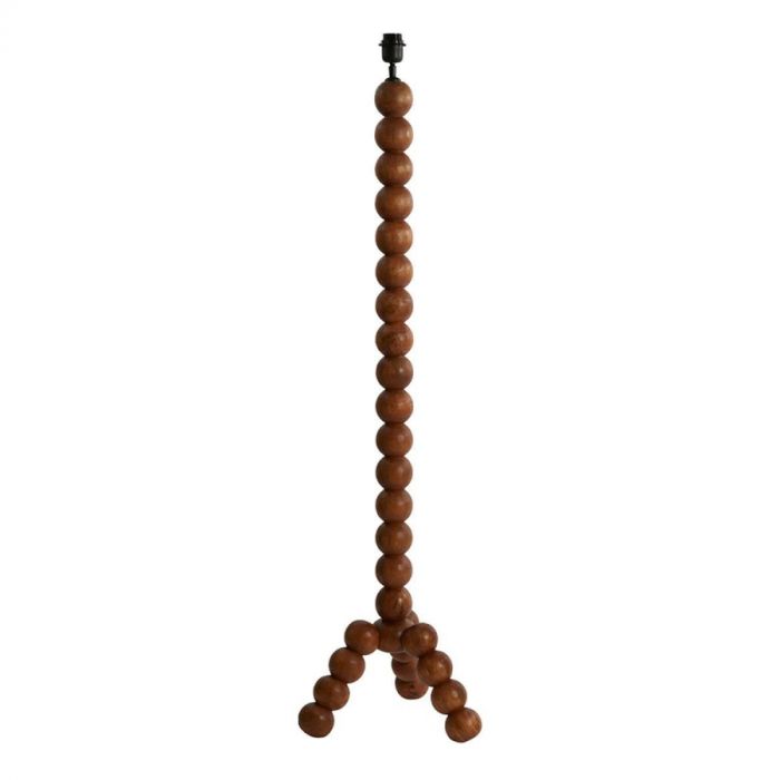 Vloerlamp Veglio van hout in oliebruine afwerking, opgebouwd uit bolvormige elementen.