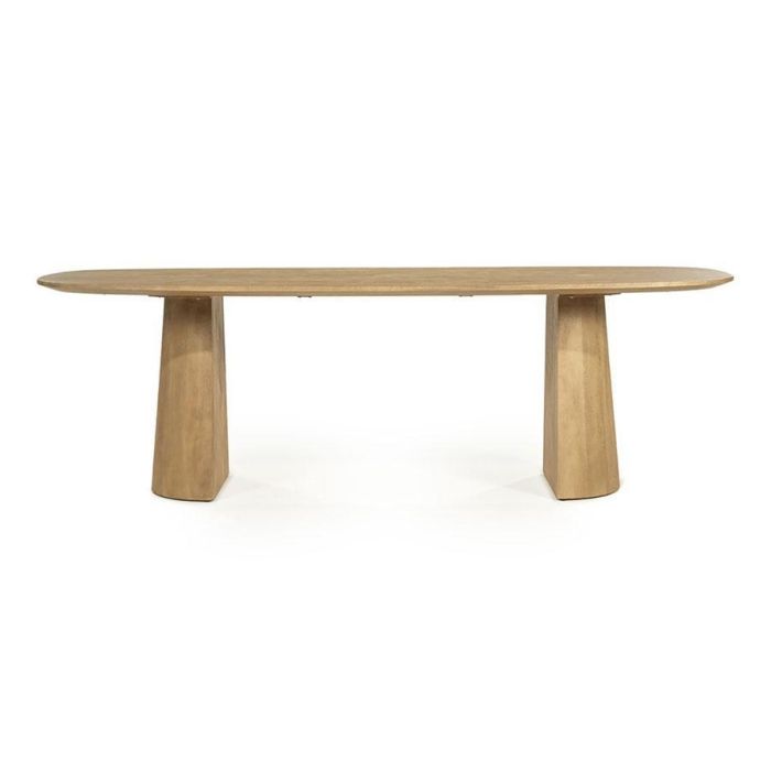 Eleonora eettafel Lune naturel 240x105 cm met organisch blad en twee stevige houten poten op witte achtergrond