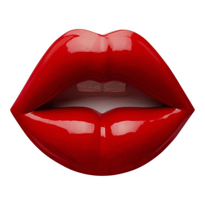 Wanddecoratie rode lippen met hoogglans afwerking, frontaal zicht op witte achtergrond.