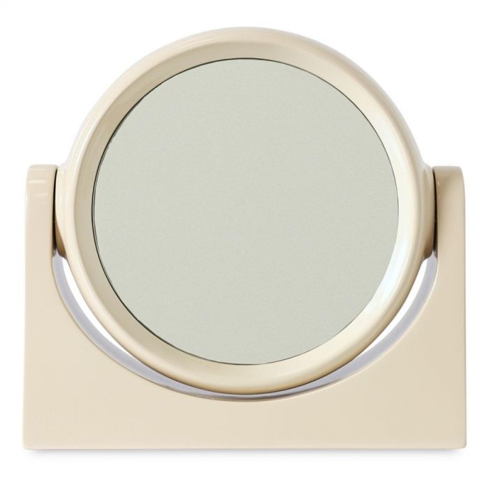 HKLIVING Kaptafelspiegel Cream, vooraanzicht van ronde spiegel in roomkleurige kunststof houder.