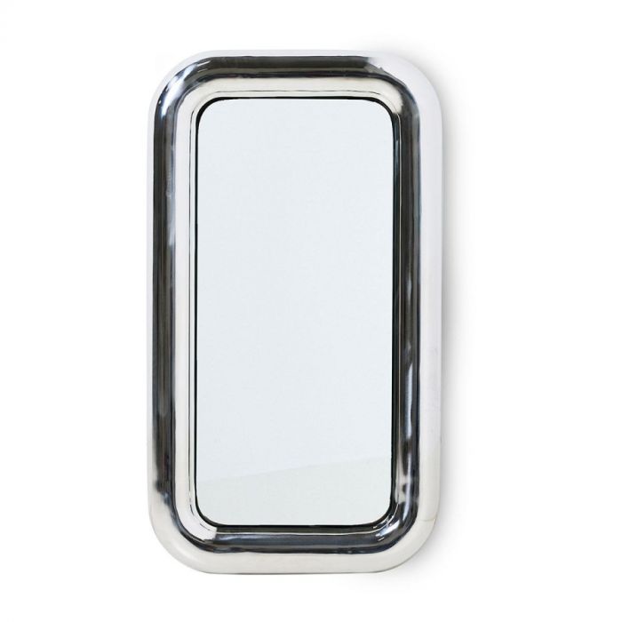 HKLIVING Chubby Chrome spiegel met afgeronde hoeken en glanzende metalen lijst.