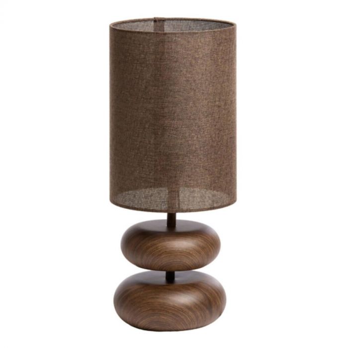 Tafellamp Danialo van Light & Living met houtlook voet en bruine stoffen kap.