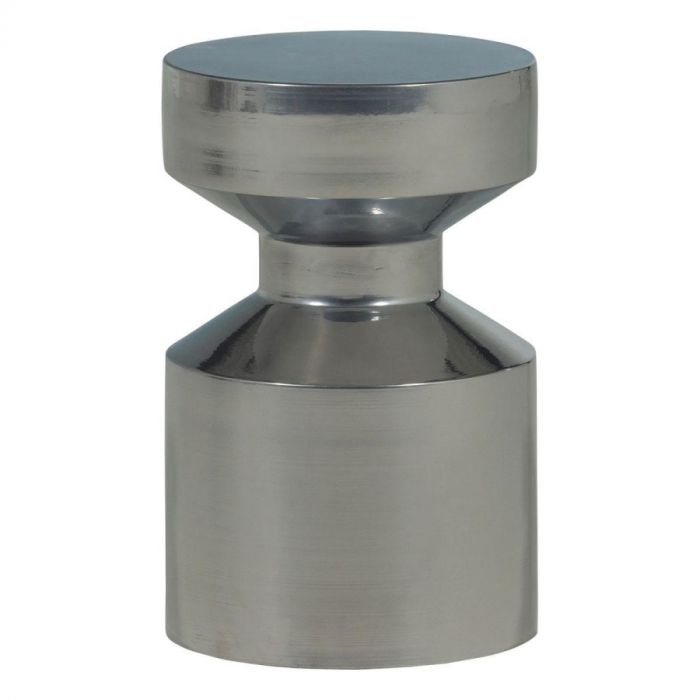 WOOOD Bijzettafel Ferry Metaal Chrome, vooraanzicht van ronde metalen bijzettafel met glanzend chroomoppervlak.