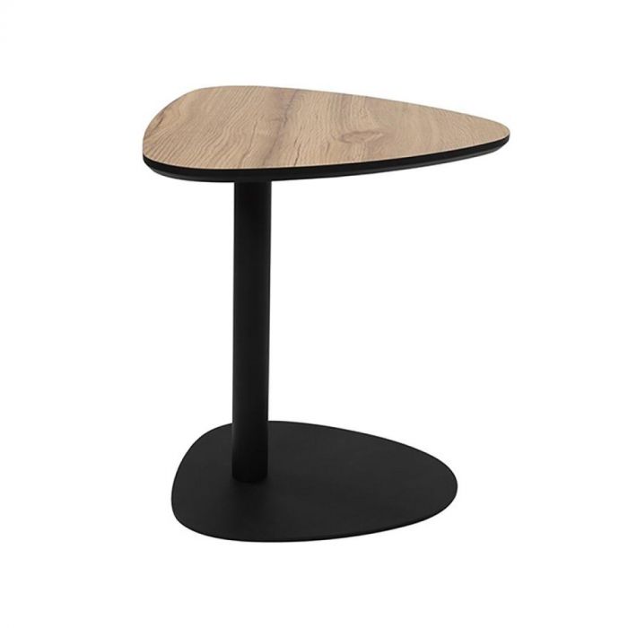 Zijaanzicht van de Graziano bijzettafel met houtlook tafelblad.