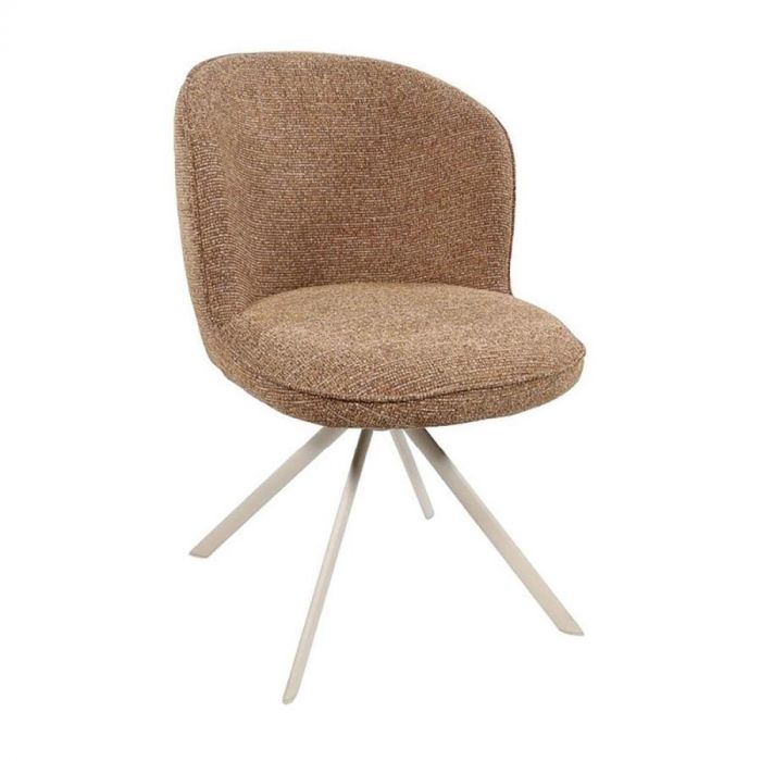 Eetkamerstoel Kate in kleur Autumn met bruine kuipzitting en off-white metalen draaipoot, vooraanzicht.