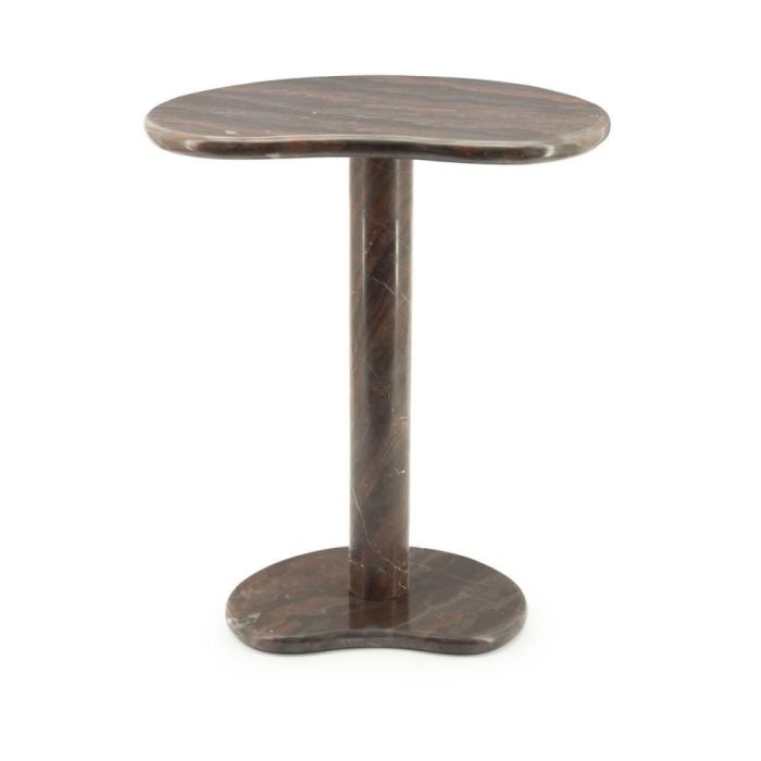 Bijzettafel Rosso van donkerbruin marmer met rode en lichtbruine aders, vooraanzicht.