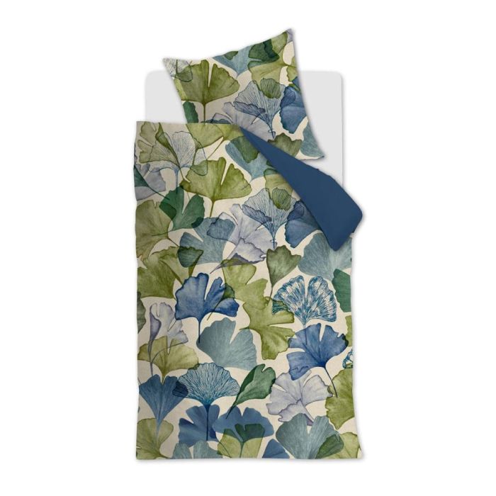 Beddinghouse dekbedovertrek Sue met blauwgroene ginkgobladeren, enkel dekbedovertrek met kussensloop.