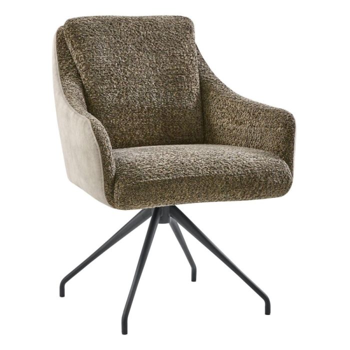 Pronto Wonen eetkamerstoel Meltina draaibaar in velvet groen met zwarte metalen poten, vooraanzicht.