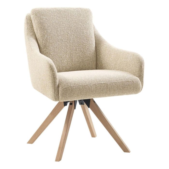 Pronto Wonen eetkamerstoel Meltina draaibaar in beige met houten poten en zachte zitting, vooraanzicht.