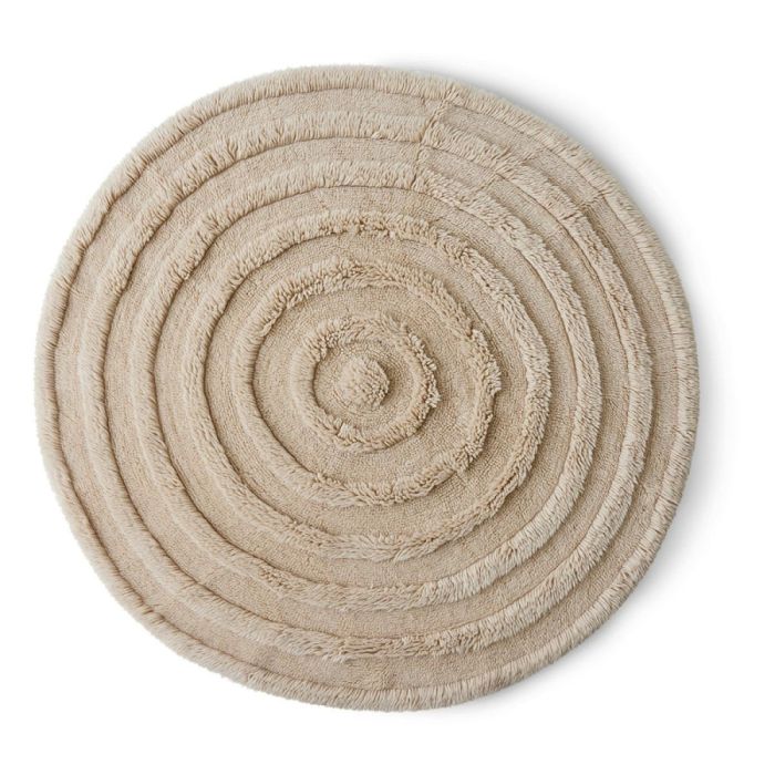 Rond HKLIVING vloerkleed Wol Cream 150 cm in crème kleur met cirkelvormig reliëfpatroon, bovenaanzicht.