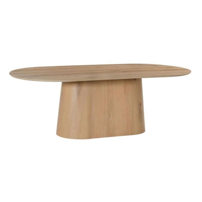 Livingfurn eettafel Novero 230 cm in Natural Oak met ovaal blad en brede houten voet, zijaanzicht