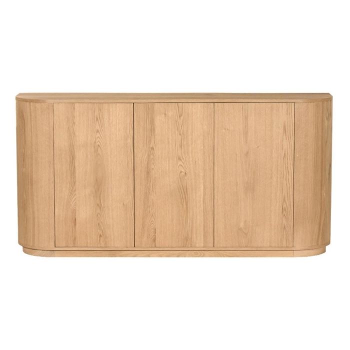 Livingfurn dressoir Novero 170 cm in Natural Oak, vooraanzicht met vier deuren en afgeronde hoeken