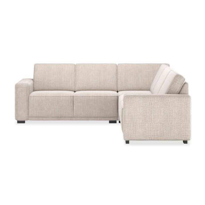 Happy@Home Hoekbank Morris in beige stof met brede armleuningen, frontaal gefotografeerd.