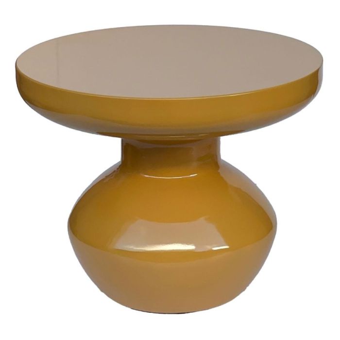 Bijzettafel Brix Lou Mustard met rond blad en hoogglans afwerking, vooraanzicht