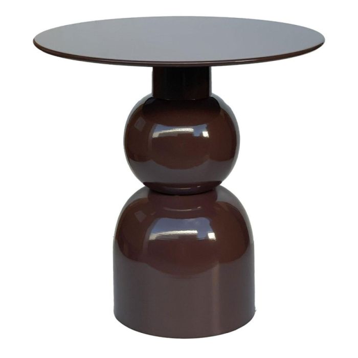 Bijzettafel Brix Wes Rust met rond blad en hoogglans onderstel, vooraanzicht