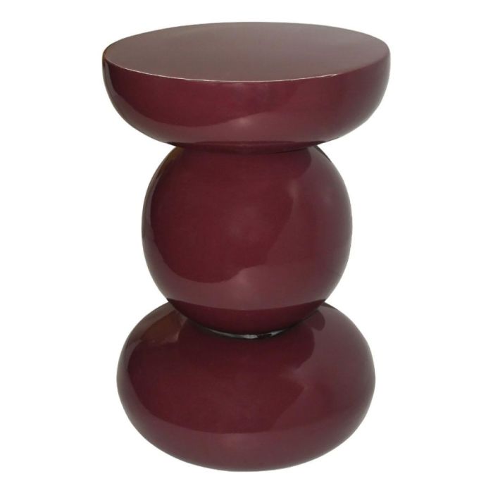 Glanzende Brix Dex bijzettafel in maroon kleur met rond metalen ontwerp vrijstaand gefotografeerd