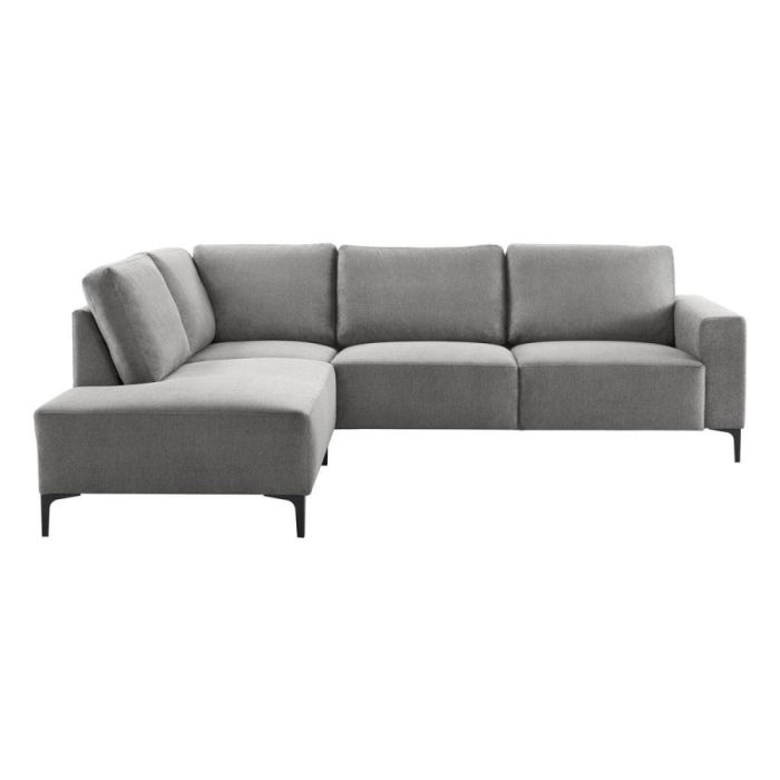 Pronto Wonen Fabria hoekbank links in grijs met zwarte poten, gefotografeerd op witte achtergrond.