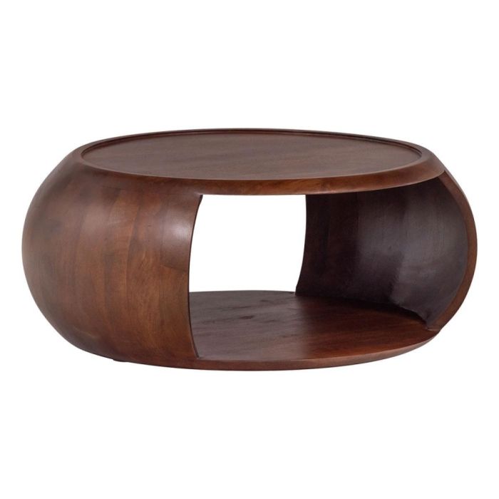 Ronde WOOOD salontafel Cole van bruin mangohout met open onderzijde en glad tafelblad.