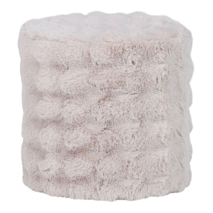 WOOOD Olven poef hoog in fluffy naturel stof, weergegeven op een witte achtergrond.