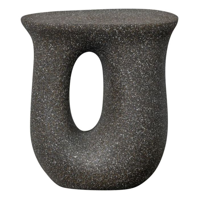 WOOOD bijzettafel Moson zwart met spikkels, ovale opening en afgeronde organische vorm.