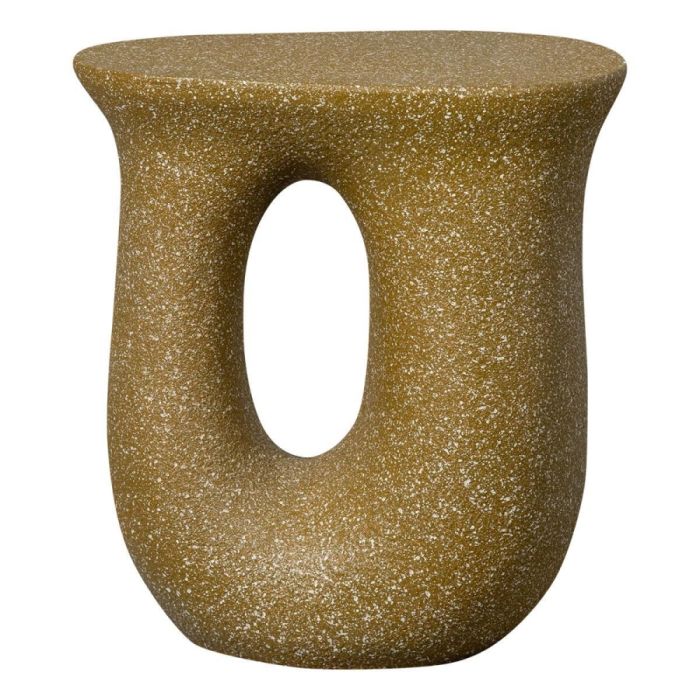 WOOOD bijzettafel Moson in groen met spikkels en open midden, organische vorm.