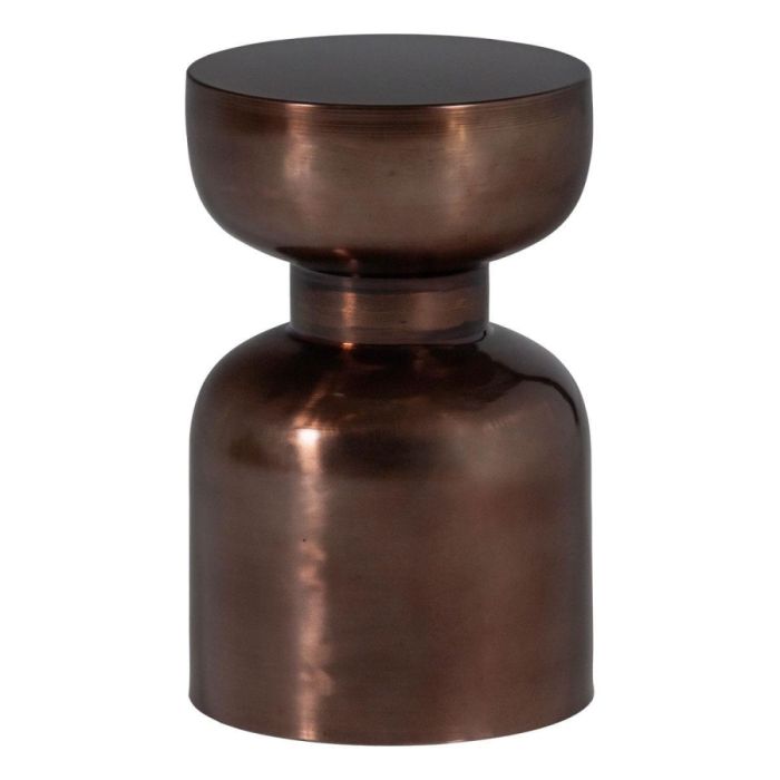 WOOOD bijzettafel Frits van metaal in bronskleur met ronde vorm en glanzend oppervlak.