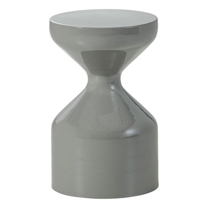 WOOOD bijzettafel Floyd in lichtgrijs metaal met zandloper-vorm en glanzende afwerking.