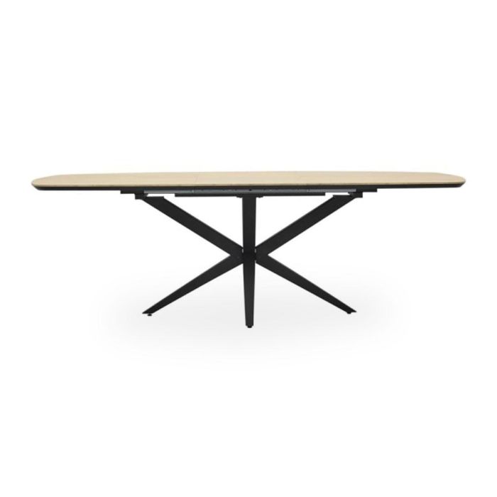 Deens ovale uitschuifbare eettafel Wexford met licht melamine blad en zwarte matrixpoot – vooraanzicht