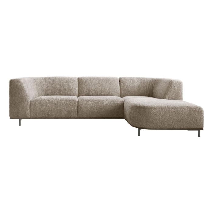Hoekbank Pantini taupe rechts, zijaanzicht met chaise longue en afgeronde rug.