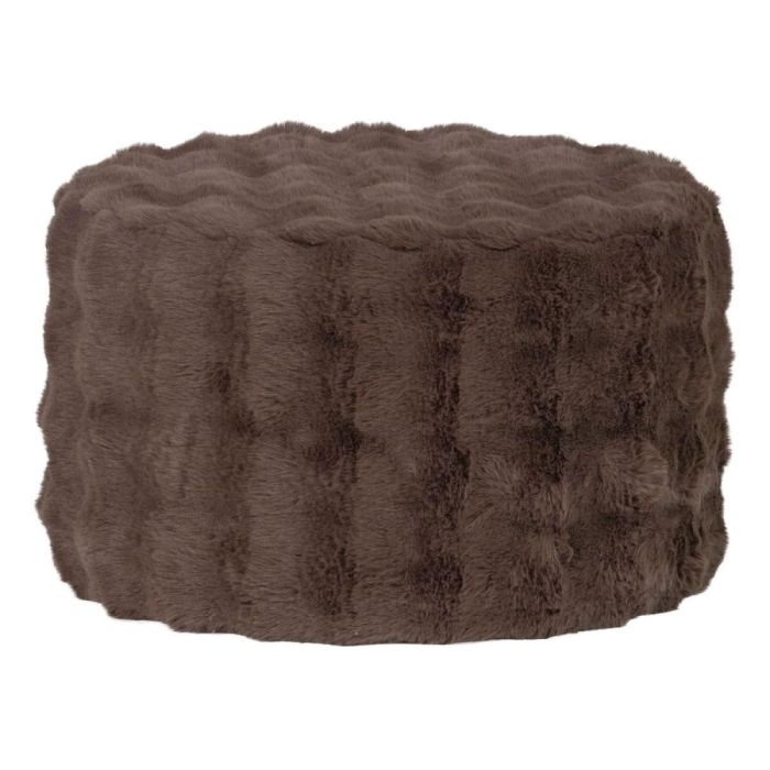WOOOD poef Olven laag in fluffy bruine stof met golvend patroon.