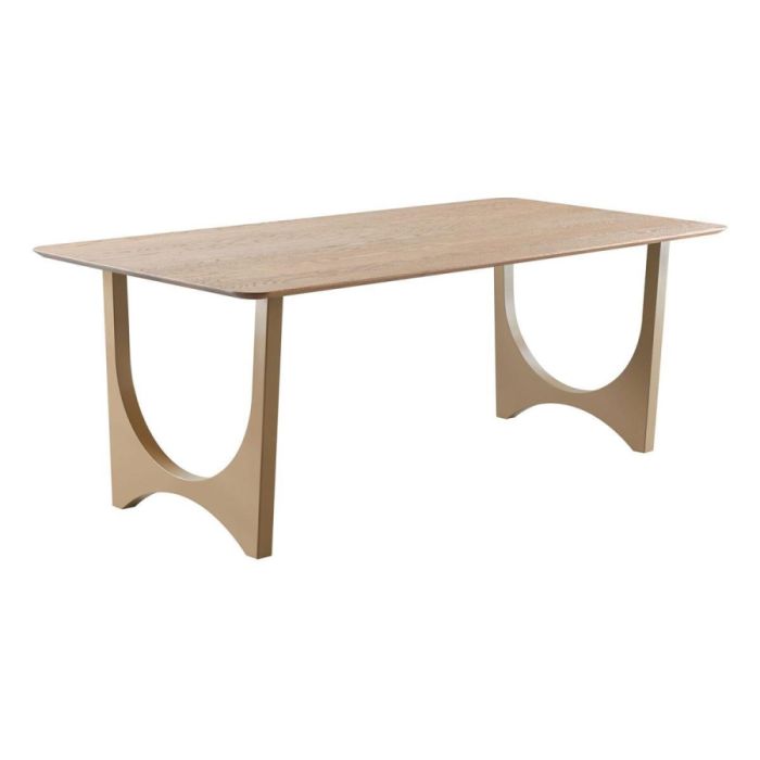 Eettafel Tabiro 200x100 cm cashmere bruin met zandkleurige metalen poten, schuin aanzicht