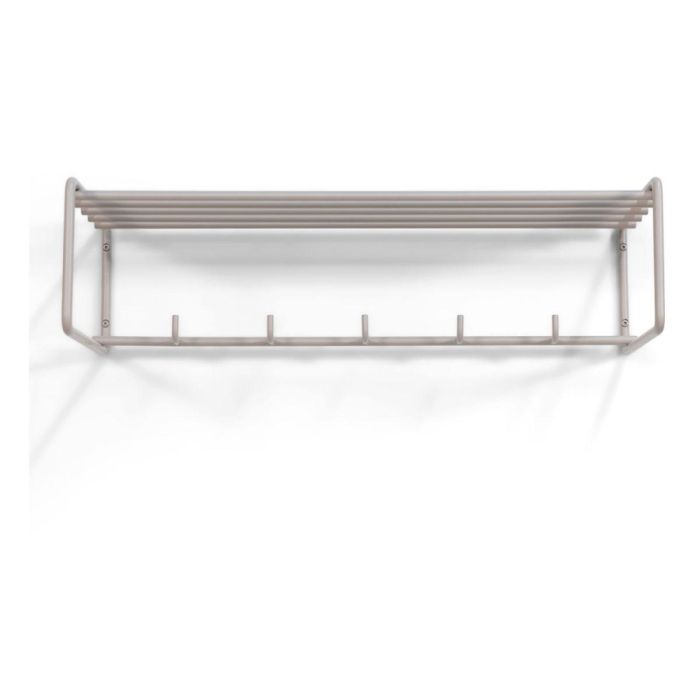 Spinder Design Hygge 2 wandkapstok in silky taupe, frontaal gefotografeerd met bovenrek en haken.