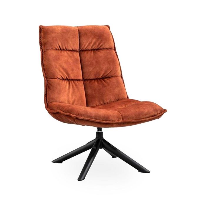 Roestkleurige velvet draaifauteuil Calpe met zwarte 4-teensvoet en sierstiksels
