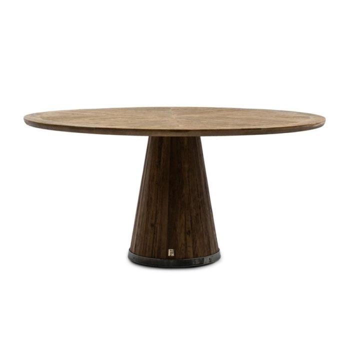 Ronde Siroko Beach eettafel van hergebruikt eikenhout met kegelvormige poot