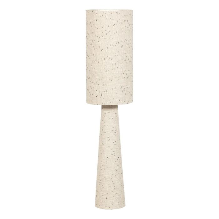 WOOOD Loft vloerlamp Bouclé Naturel met Stippen, slanke 130 cm hoge lamp met cilindervormige kap op witte achtergrond.