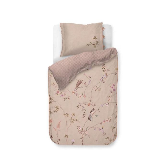 Pip Studio Bamboo Blossom dekbedovertrek zandkleur met bloesembomen bamboe en vogels productfoto