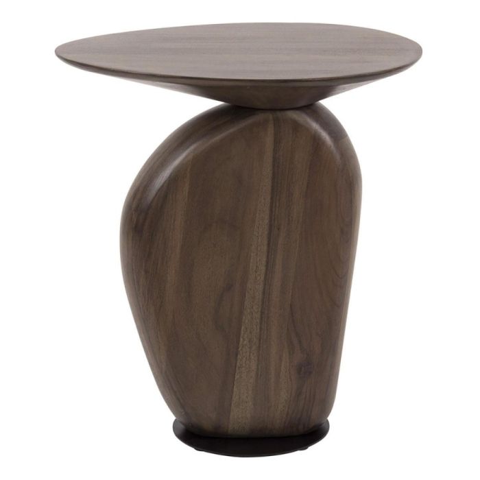 Bijzettafel Art Solid massief acacia glaze brown, frontaanzicht op witte achtergrond met ovaal blad en afgeronde voet.