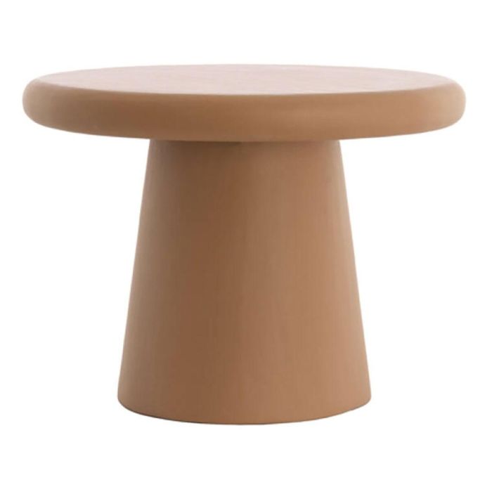Ronde salontafel Kulona van Light & Living in terra kleur met stevig rond blad en taps toelopende voet, vrijstaand op witte achtergrond.