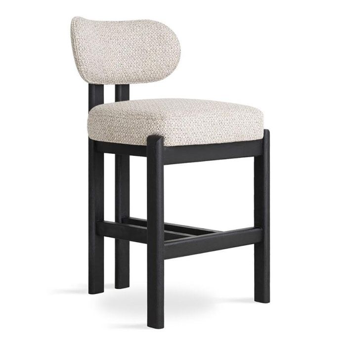 Barkruk Isola met zwart houten frame en licht gemêleerde gestoffeerde zitting en rug