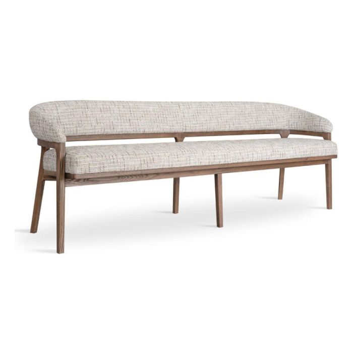 oak walnut walnut oiled wengue truffle Eetkamerbank Dory schuin van voren met houten frame en licht gestoffeerde zitting en rugleuning